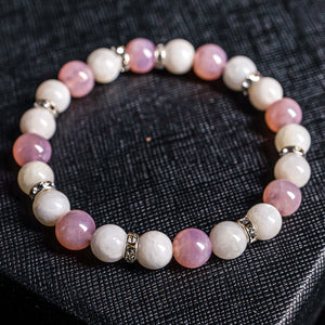 Soothing Love - Moonstone & Madagascar Rose Quartz 7mm Bead Bracelet