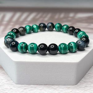 Scorpio Zodiac 8mm Bead Bracelet - Malachite, Obsidian & Hawk's Eye