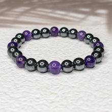 Load image into Gallery viewer, Spiritual Harmony - Hematite &amp; Amethyst 8mm Bead Bracelet.
