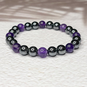 Spiritual Harmony - Hematite & Amethyst 8mm Bead Bracelet.