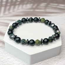 Load image into Gallery viewer, Ancient Energy - Kambala Jasper, Matte Onyx, &amp; Hematite 8mm Bead Bracelet
