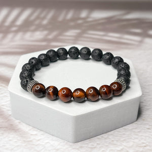 Creative Force - Red Tiger Eye & Lava Stone 8mm Bead Bracelet