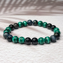 Load image into Gallery viewer, Scorpio Zodiac 8mm Bead Bracelet - Malachite, Obsidian &amp; Hawk&#39;s Eye
