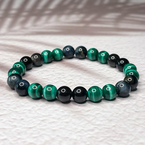 Scorpio Zodiac 8mm Bead Bracelet - Malachite, Obsidian & Hawk's Eye