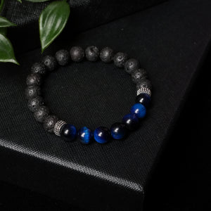 Calm Wisdom - Blue Tiger Eye & Lava Stone 8mm Bead Bracelet