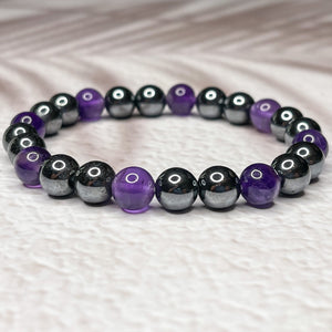 Spiritual Harmony - Hematite & Amethyst 8mm Bead Bracelet.