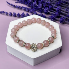 Load image into Gallery viewer, Pure Love - Madagascar Rose Quartz and Lotus Flower 8mm Bead Bracelet
