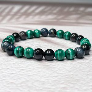 Scorpio Zodiac 8mm Bead Bracelet - Malachite, Obsidian & Hawk's Eye