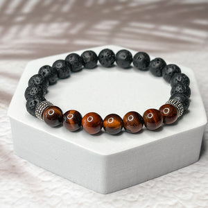 Creative Force - Red Tiger Eye & Lava Stone 8mm Bead Bracelet