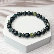 Load image into Gallery viewer, Ancient Energy - Kambala Jasper, Matte Onyx, &amp; Hematite 8mm Bead Bracelet
