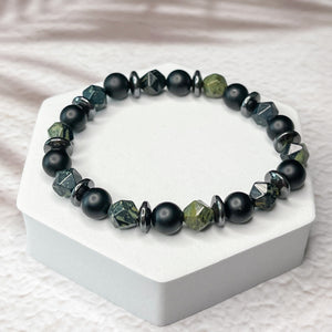 Ancient Energy - Kambala Jasper, Matte Onyx, & Hematite 8mm Bead Bracelet