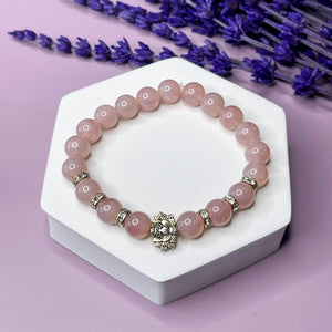 Pure Love - Madagascar Rose Quartz and Lotus Flower 8mm Bead Bracelet