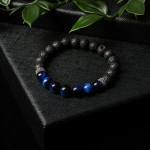 Calm Wisdom - Blue Tiger Eye & Lava Stone 8mm Bead Bracelet