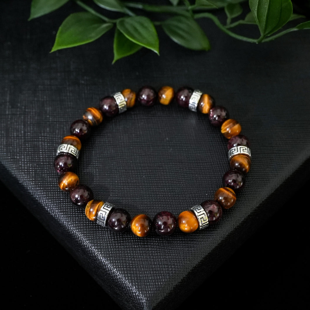 Passionate Energy - Garnet & Tiger Eye 8mm Bead Bracelet