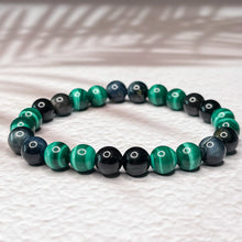 Load image into Gallery viewer, Scorpio Zodiac 8mm Bead Bracelet - Malachite, Obsidian &amp; Hawk&#39;s Eye
