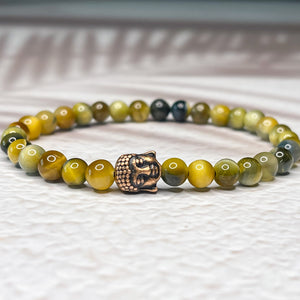 Golden Buddha - Golden Blue Tiger's Eye 6mm Bead Bracelet