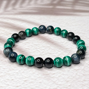 Scorpio Zodiac 8mm Bead Bracelet - Malachite, Obsidian & Hawk's Eye