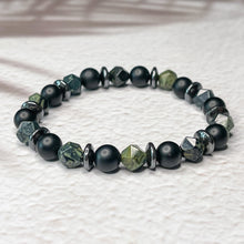 Load image into Gallery viewer, Ancient Energy - Kambala Jasper, Matte Onyx, &amp; Hematite 8mm Bead Bracelet
