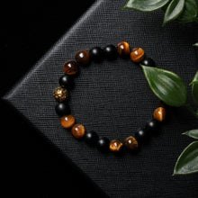 Load image into Gallery viewer, Royal Guardian - Tiger Eye, Golden Lava Stone &amp; Matte Onyx Bracelet
