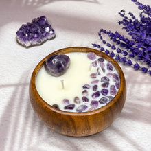 Load image into Gallery viewer, Higher Power - Amethyst Crystal Infused Wood Soy Candle
