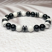 Load image into Gallery viewer, Fearless Ambition - Howlite, Hematite &amp; Onyx 8mm Bead Bracelet
