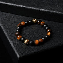 Load image into Gallery viewer, Royal Guardian - Tiger Eye, Golden Lava Stone &amp; Matte Onyx Bracelet
