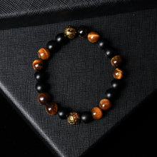 Load image into Gallery viewer, Royal Guardian - Tiger Eye, Golden Lava Stone &amp; Matte Onyx Bracelet
