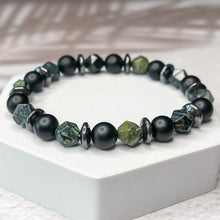 Load image into Gallery viewer, Ancient Energy - Kambala Jasper, Matte Onyx, &amp; Hematite 8mm Bead Bracelet
