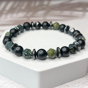 Ancient Energy - Kambala Jasper, Matte Onyx, & Hematite 8mm Bead Bracelet