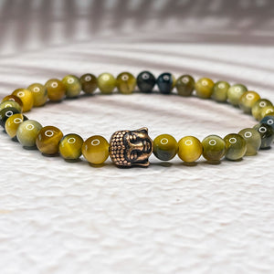 Golden Buddha - Golden Blue Tiger's Eye 6mm Bead Bracelet