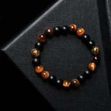 Load image into Gallery viewer, Royal Guardian - Tiger Eye, Golden Lava Stone &amp; Matte Onyx Bracelet
