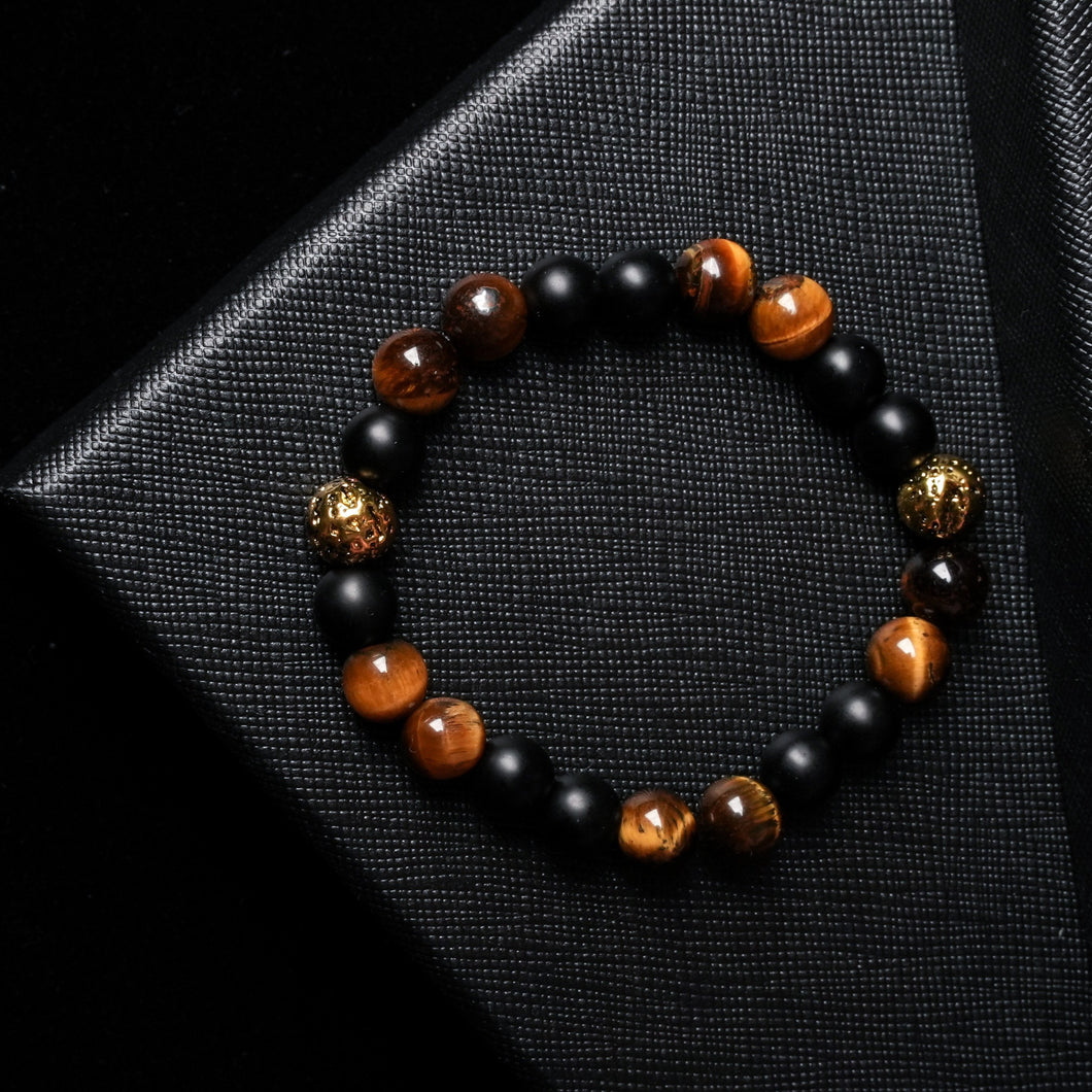 Royal Guardian - Tiger Eye, Golden Lava Stone & Matte Onyx Bracelet