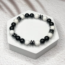 Load image into Gallery viewer, Fearless Ambition - Howlite, Hematite &amp; Onyx 8mm Bead Bracelet
