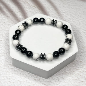 Fearless Ambition - Howlite, Hematite & Onyx 8mm Bead Bracelet