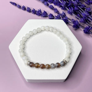 Moonstone & Botswana Agate 6mm Bead Bracelet