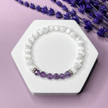 Load image into Gallery viewer, Selenite &amp; Faceted Amethyst 6mm Bead Bracelet
