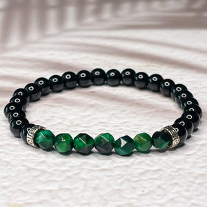 Faceted Green Tiger Eye & Onyx 6mm Bead Bracelet