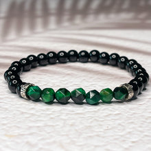 Load image into Gallery viewer, Faceted Green Tiger Eye &amp; Onyx 6mm Bead Bracelet
