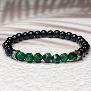 Faceted Green Tiger Eye & Onyx 6mm Bead Bracelet