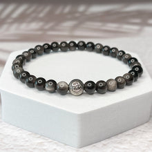 Load image into Gallery viewer, Protection &amp; Cleansing - Silver Obsidian 6mm Bead Bracelet
