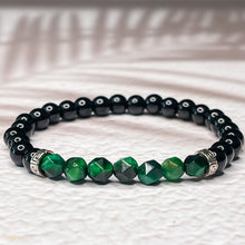 Load image into Gallery viewer, Faceted Green Tiger Eye &amp; Onyx 6mm Bead Bracelet
