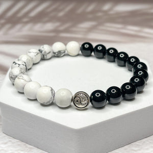 Yin Yang - Howlite & Onyx Stone 8mm Bead Bracelet