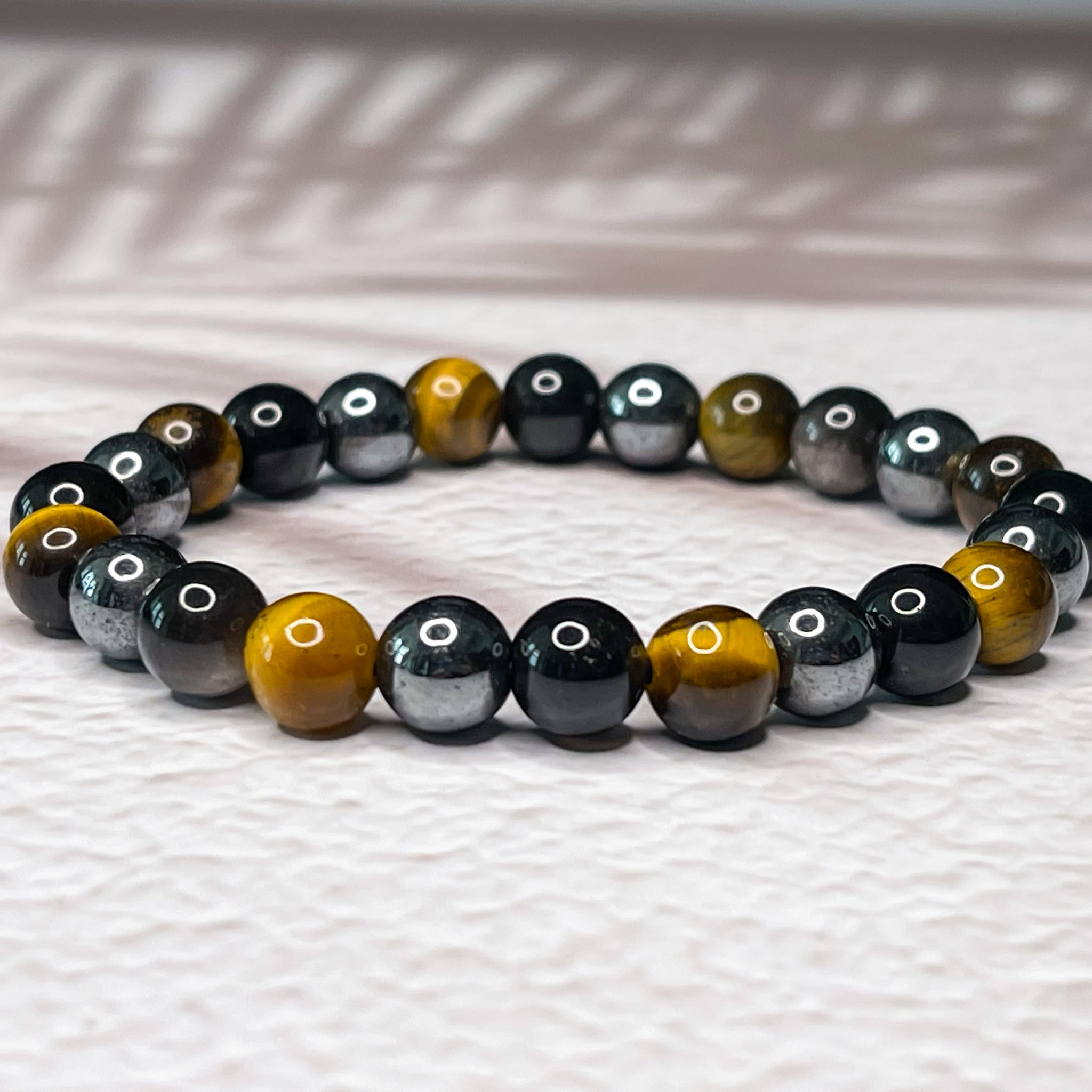 Triple Protection Bracelets Blue Tiger Eye Hematite 8mm Beads