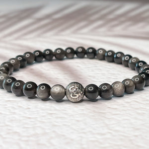 Protection & Cleansing - Silver Obsidian 6mm Bead Bracelet