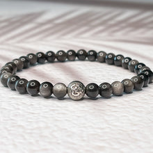 Load image into Gallery viewer, Protection &amp; Cleansing - Silver Obsidian 6mm Bead Bracelet
