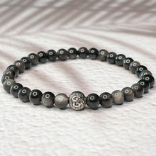 Load image into Gallery viewer, Protection &amp; Cleansing - Silver Obsidian 6mm Bead Bracelet
