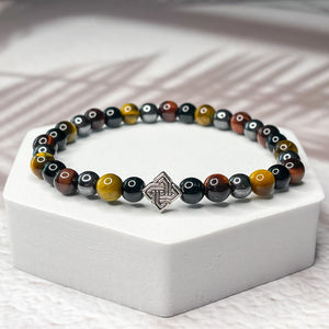 The Viking Power - Tiger Eye, Red Tiger Eye, Hematite, Onyx & Celtic Knot 6mm Bead Bracelet