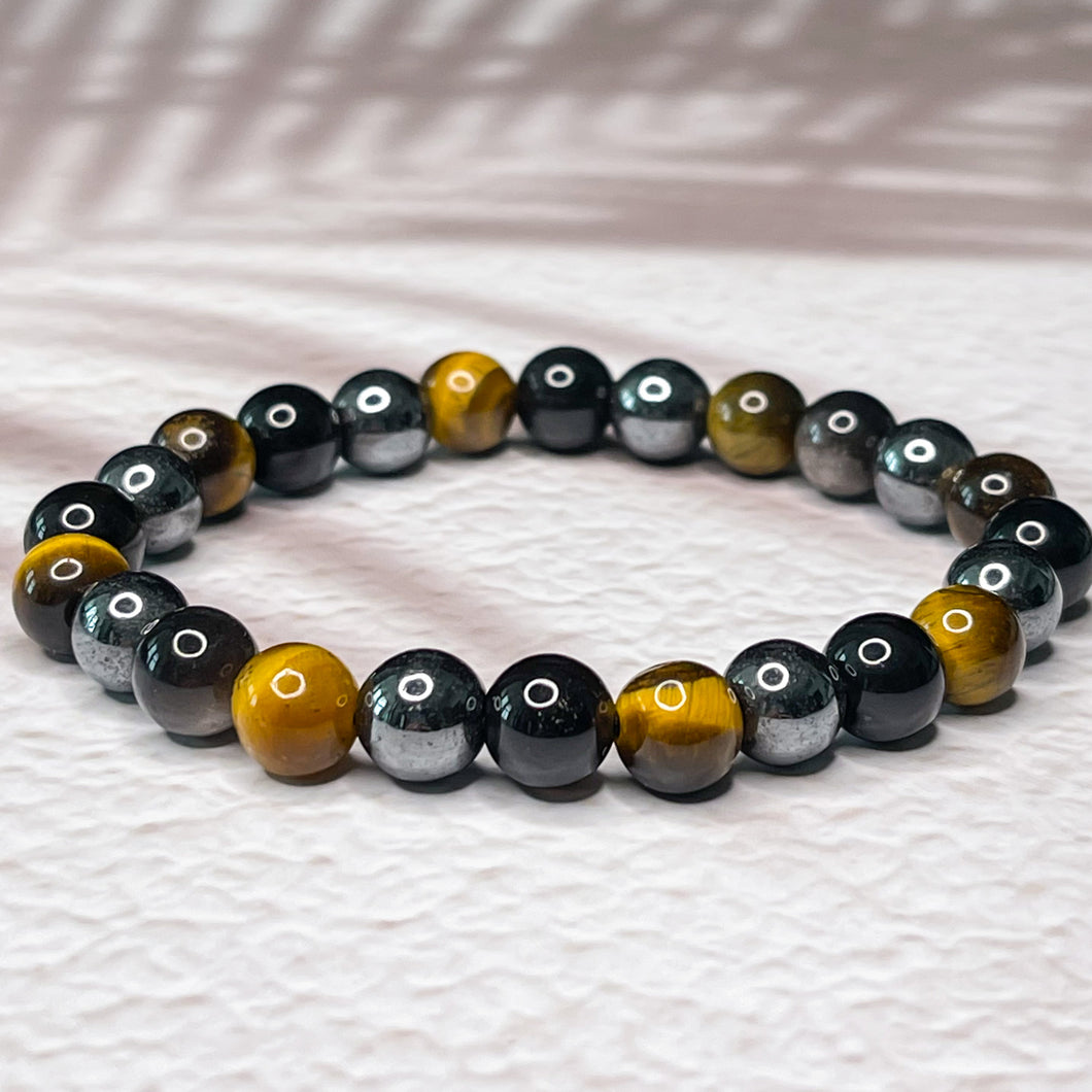 Triple Protection - Obsidian, Tiger's Eye & Hematite 8mm Bead Bracelet