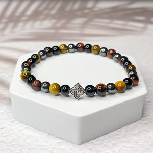 The Viking Power - Tiger Eye, Red Tiger Eye, Hematite, Onyx & Celtic Knot 6mm Bead Bracelet