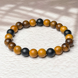 Onyx, Rosewood & Yew Wood 8mm Bead Bracelet